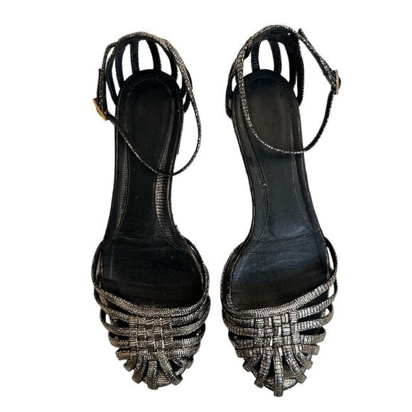 FENDI Metallic Caged Ankle Strap Leather Flats - Picture 10 of 10